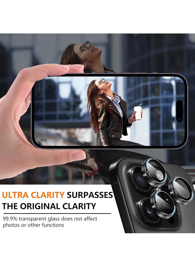 COBLUE iPhone 16 Pro Max Camera Lens Protector 9H Tempered Glass Camera Cover Screen Protector with HD Clear & Metal Individual Ring design for iPhone 16 Pro Max 6.9 Black  - Image 4
