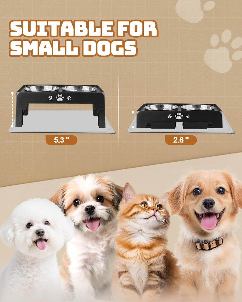 Jovrun Elevated Dog Bowls for Small Dogs and Cats with Mat, Non-Slip Cat Bowls with 2 Thick 5.5" Stainless Steel Dishes, Dog Feeder 2 Heights Adjustable to 2.6"-5.3" - Image 2