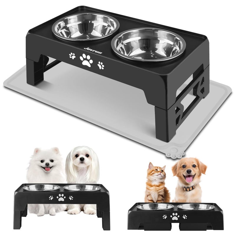 Jovrun Elevated Dog Bowls for Small Dogs and Cats with Mat, Non-Slip Cat Bowls with 2 Thick 5.5" Stainless Steel Dishes, Dog Feeder 2 Heights Adjustable to 2.6"-5.3" - Image 1