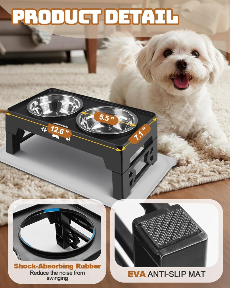 Jovrun Elevated Dog Bowls for Small Dogs and Cats with Mat, Non-Slip Cat Bowls with 2 Thick 5.5" Stainless Steel Dishes, Dog Feeder 2 Heights Adjustable to 2.6"-5.3" - Image 3
