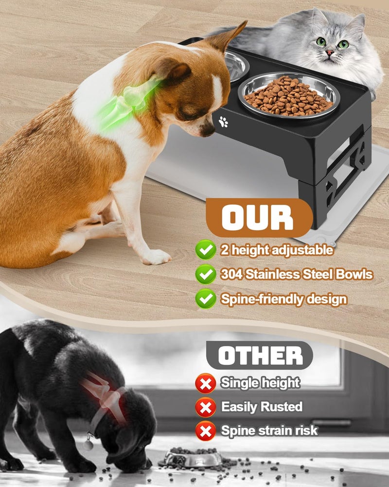 Jovrun Elevated Dog Bowls for Small Dogs and Cats with Mat, Non-Slip Cat Bowls with 2 Thick 5.5" Stainless Steel Dishes, Dog Feeder 2 Heights Adjustable to 2.6"-5.3" - Image 5