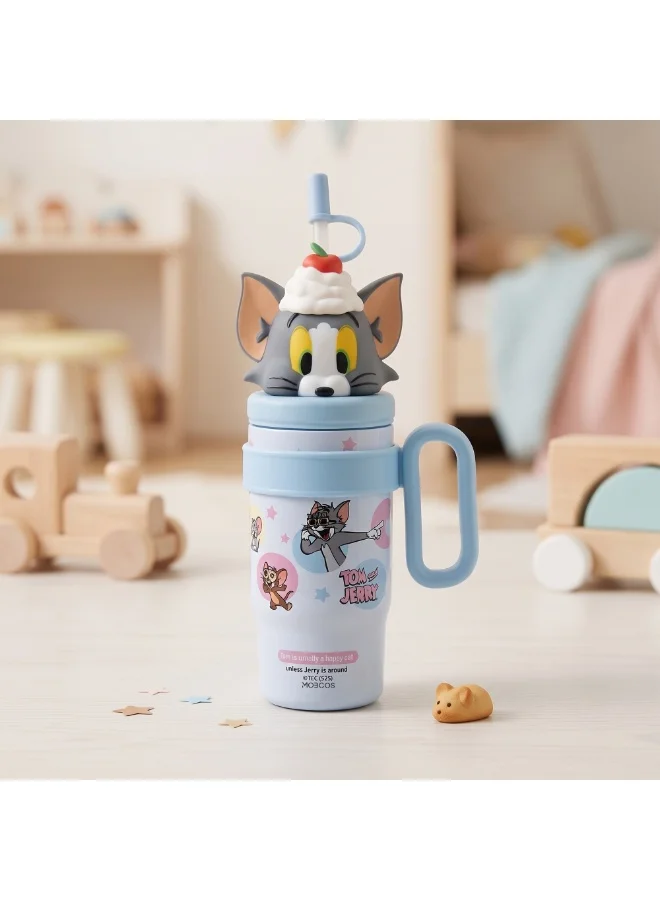 Mobcos  Kids Tumbler with Handle & Straw, Cute Cartoon Cat Design, Reusable Drinking Bottle for Boys & Girls, School & Travel  | Best Price UAE