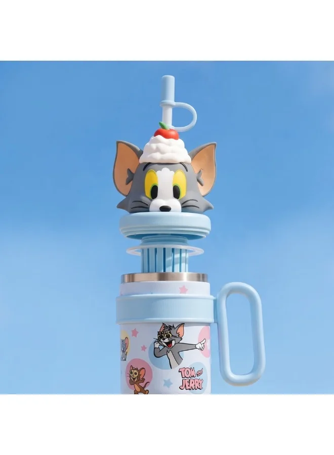 Mobcos  Kids Tumbler with Handle & Straw, Cute Cartoon Cat Design, Reusable Drinking Bottle for Boys & Girls, School & Travel  | Best Price UAE