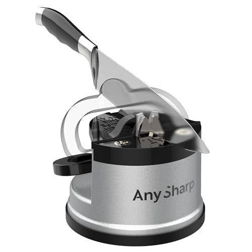 AnySharp – GLOBAL – Hands Free Knife Sharpener - Easy to Use Sharpening Tool with PowerGrip Suction Base and 20-Degree Pre-set Angle - For All Knives: Chef’s, Serrated, and Hardened Steel - Silver - Image 2