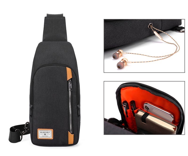 Golden Wolf City Sling Backpack - Black Nylon - Image 3