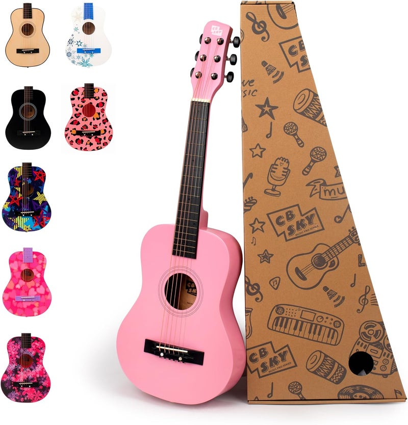 CB SKY 30” Wooden Pink Acoustic Guitar/Girls Gift/Kids Musical Toys/Musical Instrument for age 3-5 5-9 - Image 1