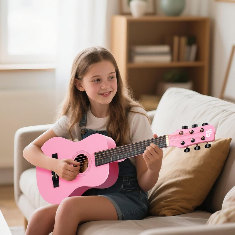 CB SKY 30” Wooden Pink Acoustic Guitar/Girls Gift/Kids Musical Toys/Musical Instrument for age 3-5 5-9 - Image 5