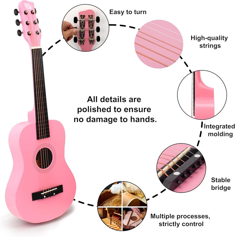 CB SKY 30” Wooden Pink Acoustic Guitar/Girls Gift/Kids Musical Toys/Musical Instrument for age 3-5 5-9 - Image 3