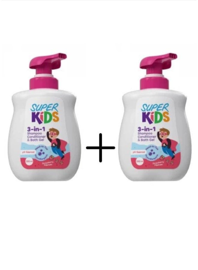 سوبركيدز سوبر كيدز 3 في 1 برائحة ميلك شيك الفراولة 500مل 1+1