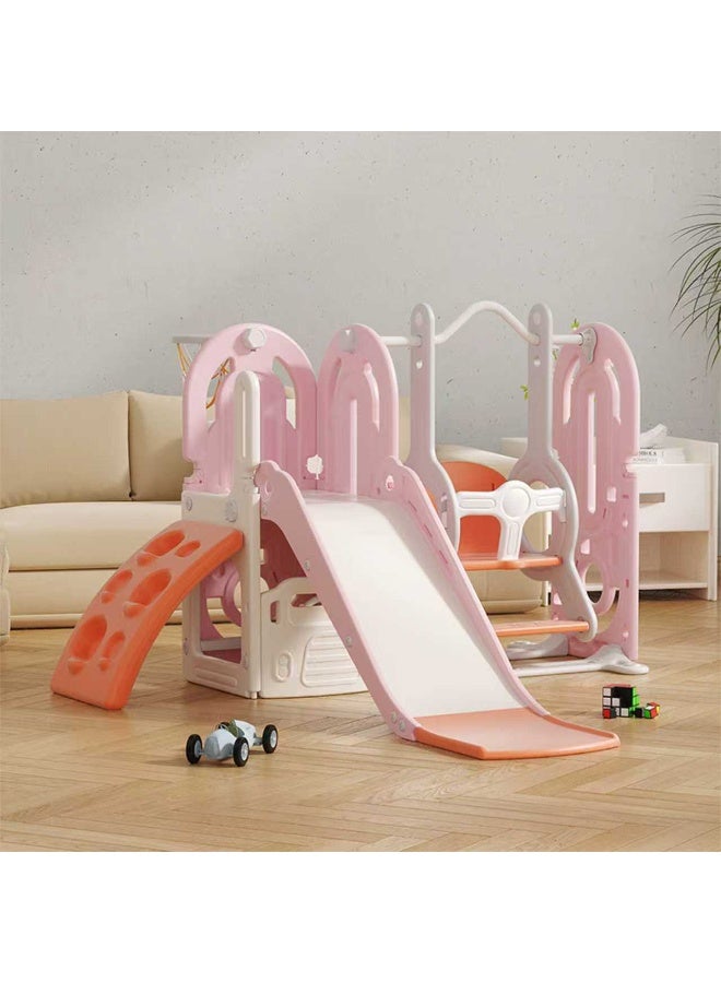 فول جوي مجموعة زحليقة وأرجوحة مع حلقة كرة سلة وتلسكوب 4*1 للأطفال،مجموعة ملعب داخلي وخارجي للأطفال الصغار،مجموعة ألعاب تسلق للأطفال للأماكن الداخلية والخارجية - Image 1