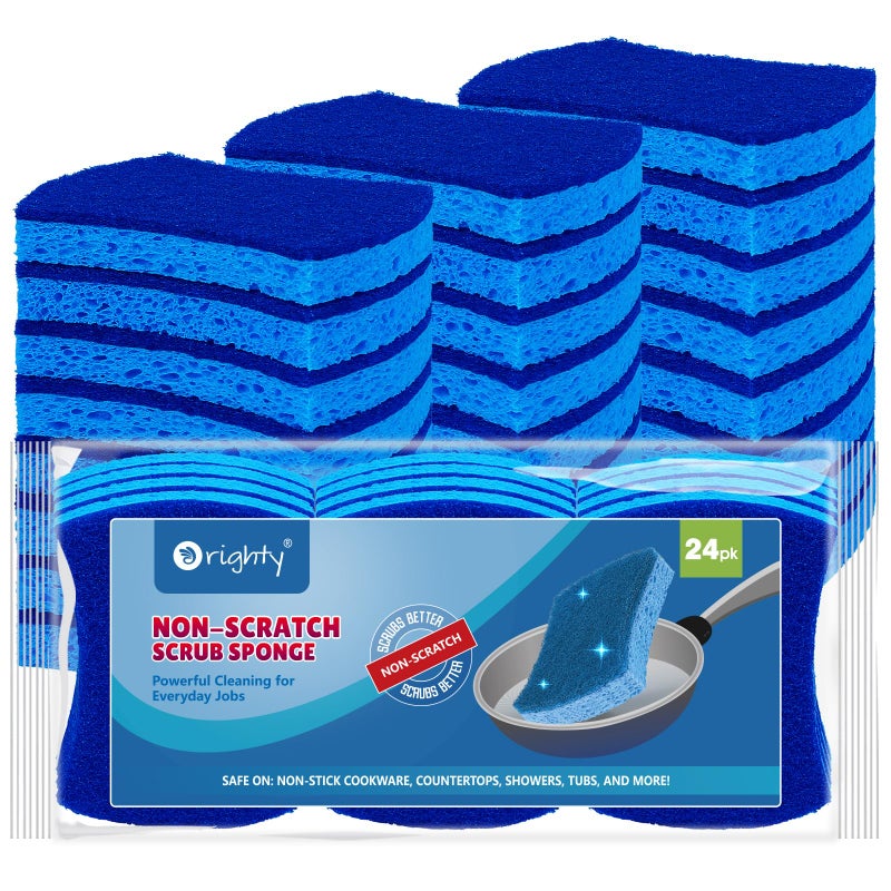 Orighty Non-Scratch Cellulose Scrub Sponges 24 Pack, Kitchen Sponges for Kitchen, Bathroom, and Household, Dual Side Sponge for Dishes, Non-Scratch Sponge Safe on Non-Stick Cookware, Car and More - Image 1