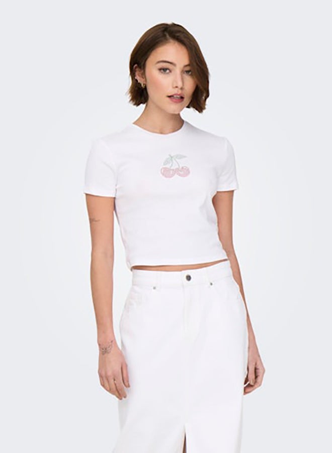 ONLY Womens Kira Shortsleeve Bling O-Neck Short Top Juniors - Image 1