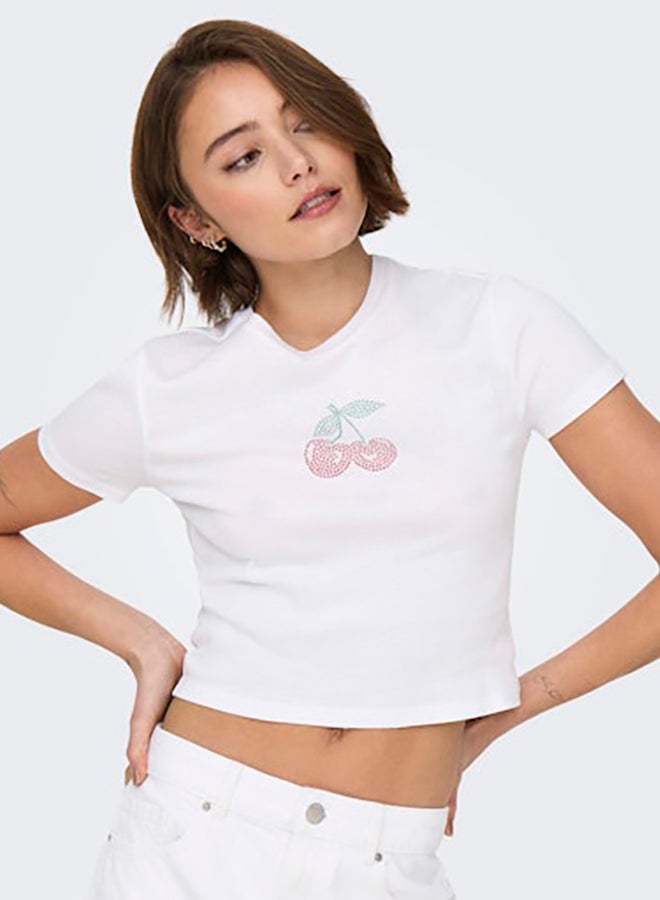 ONLY Womens Kira Shortsleeve Bling O-Neck Short Top Juniors - Image 5