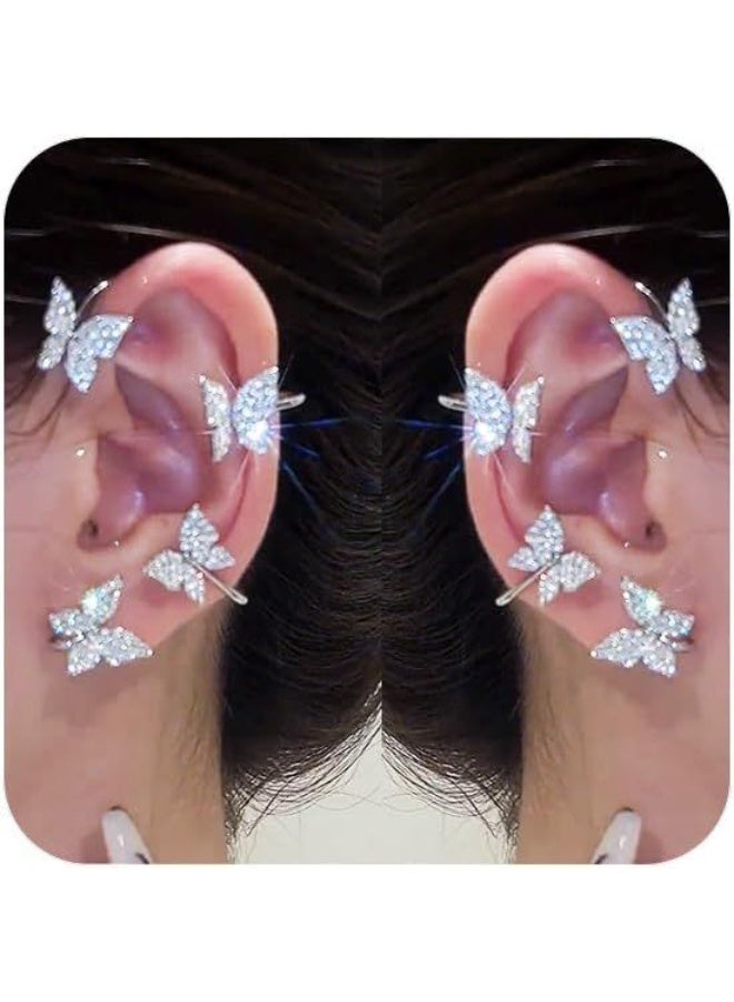 Butterfly Rhinestone Ear Cuff – No Piercing Clip‑On Earrings with Tassel, Alloy & Crystal, 6.5 cm, Silver - Image 1