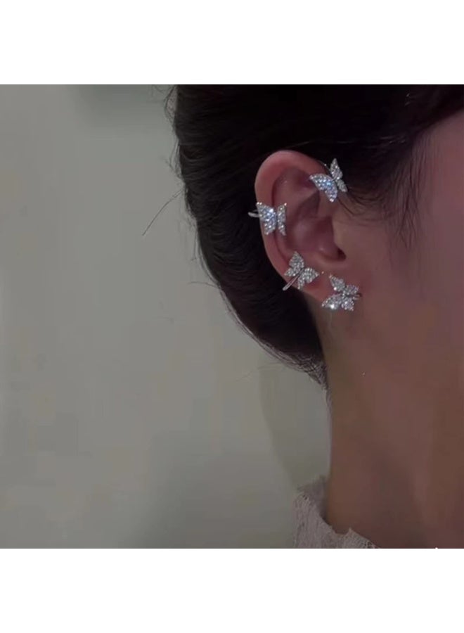 Butterfly Rhinestone Ear Cuff – No Piercing Clip‑On Earrings with Tassel, Alloy & Crystal, 6.5 cm, Silver - Image 3