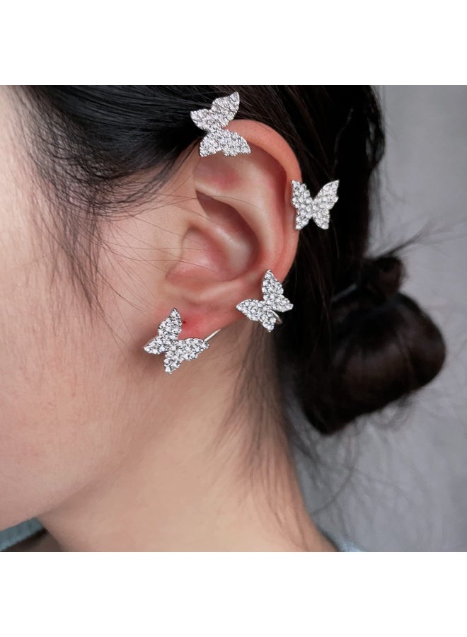 Butterfly Rhinestone Ear Cuff – No Piercing Clip‑On Earrings with Tassel, Alloy & Crystal, 6.5 cm, Silver - Image 4