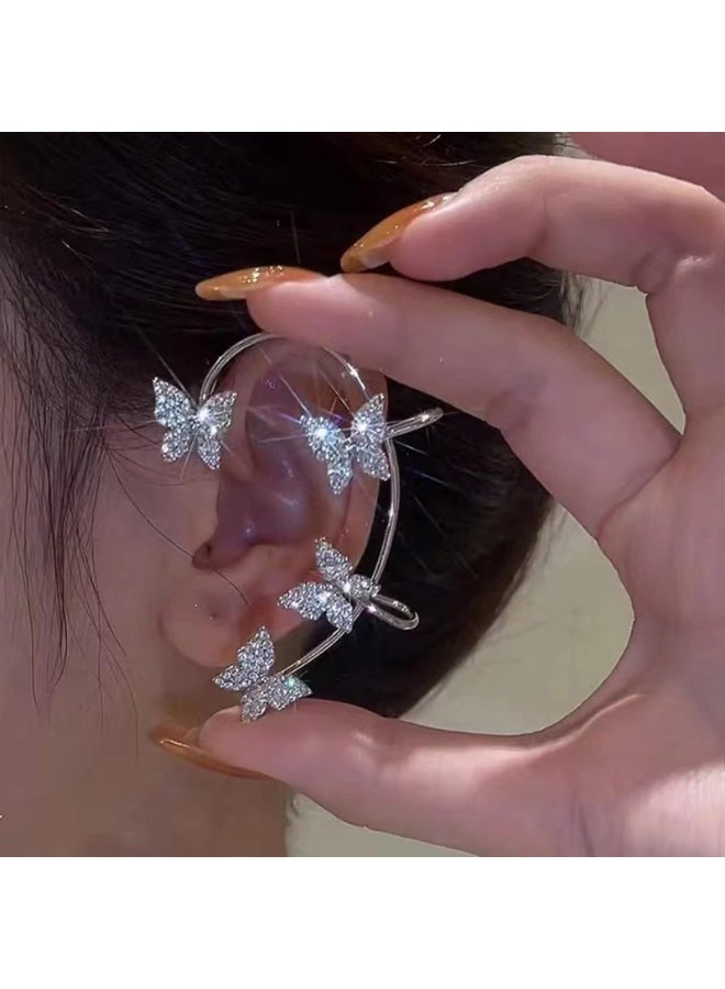 Butterfly Rhinestone Ear Cuff – No Piercing Clip‑On Earrings with Tassel, Alloy & Crystal, 6.5 cm, Silver - Image 2