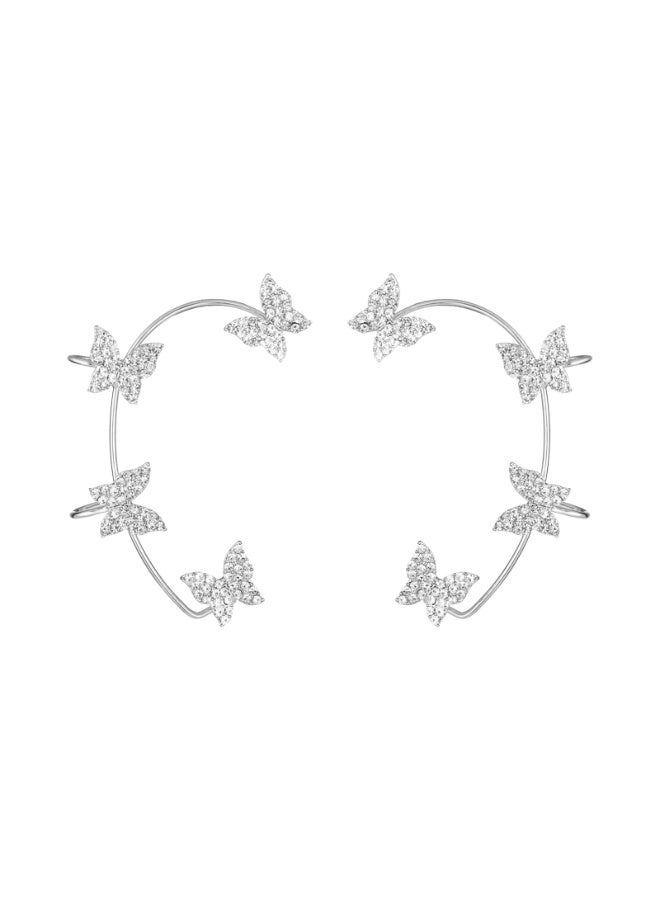 Butterfly Rhinestone Ear Cuff – No Piercing Clip‑On Earrings with Tassel, Alloy & Crystal, 6.5 cm, Silver - Image 5