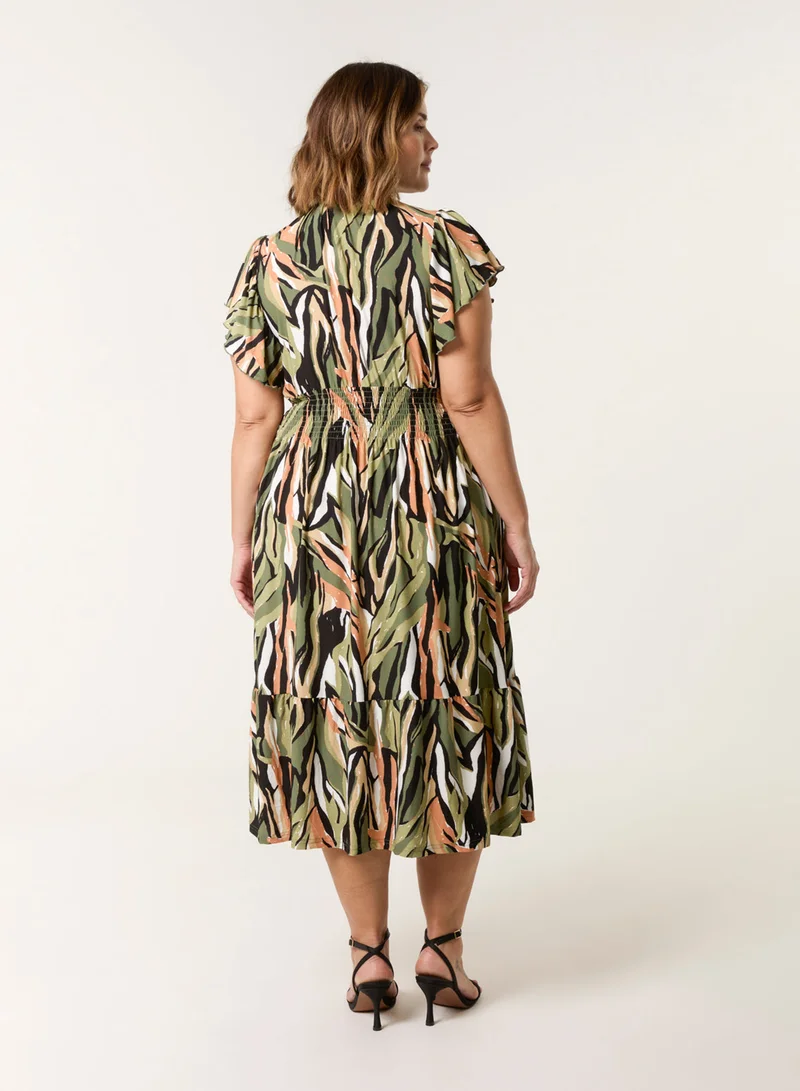 Blue Vanilla Curve Elasticated Neck Shirred Waist Midi