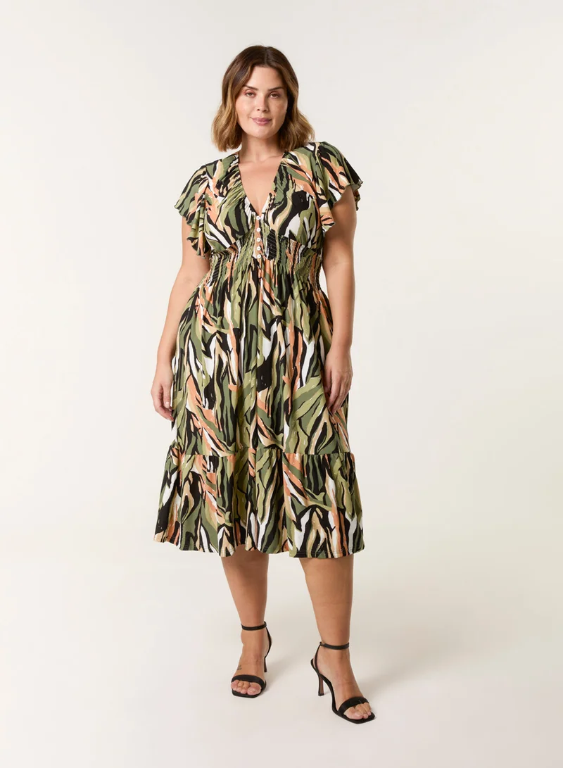 Blue Vanilla Curve Elasticated Neck Shirred Waist Midi