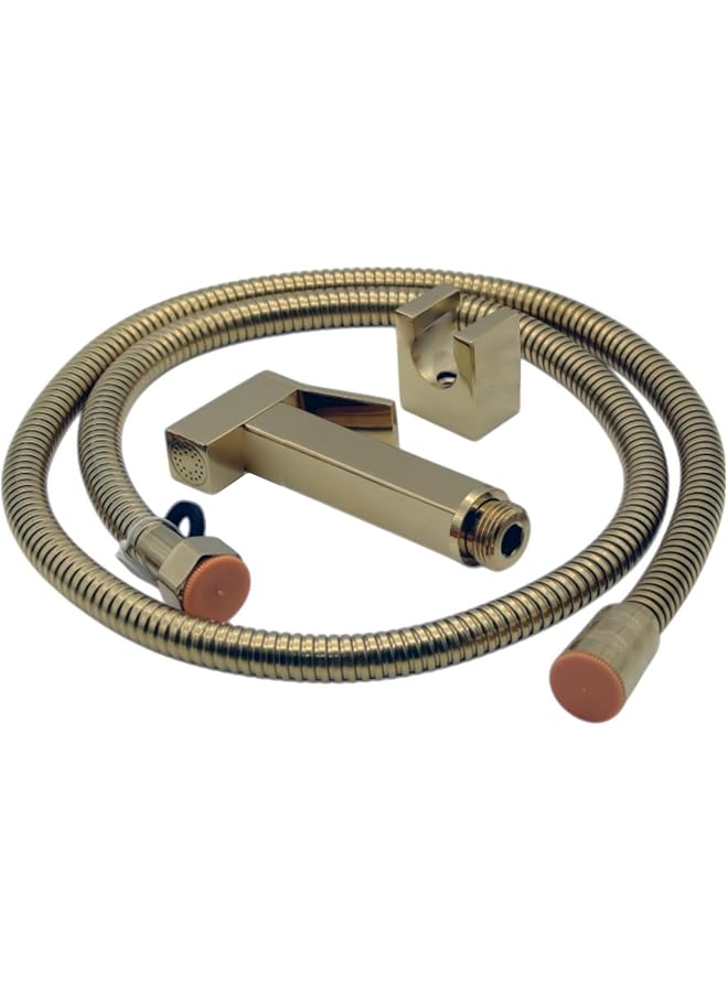 AZTON_S-IT-3908 Premium Matt Gold Colour Brushed - Handheld Bidet Sprayer Set – 47” Stainless Steel Hose, Wall-Mounted Shattaf for Toilet, Personal Hygiene Washer, Leak-Proof and Easy to Install