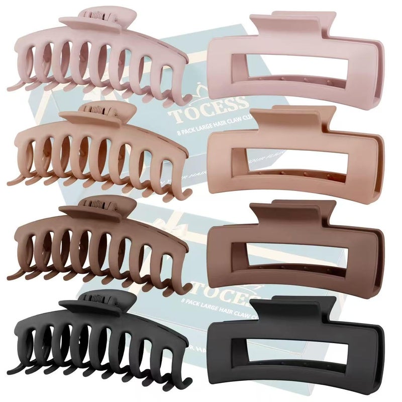 TOCESS Big Hair Claw Clips for Women  Neutral Large Claw Clip for Thin Thick Curly Hair 90s Strong Hold 433 Inch Nonslip Matte Jumbo Hair Clips 8 Pcs