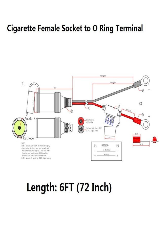 SPARKING 6FT Car Female Cigarette Lighter Plug Socket to Eyelet Terminals 12V Extension Cable with 15A Fuse(6FT) - Image 2