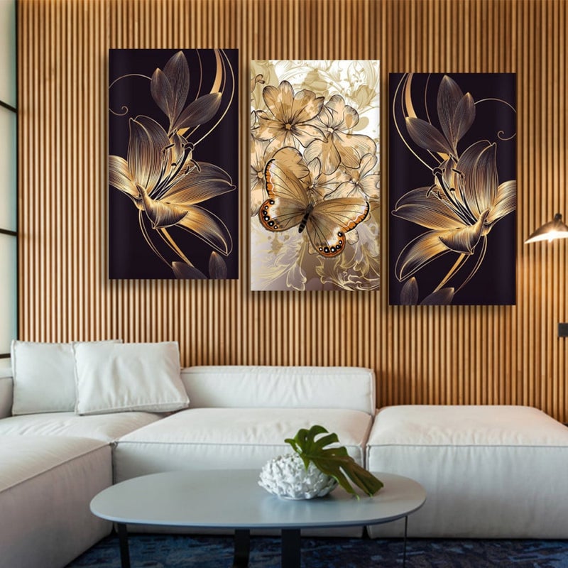 Marktna Three modern canvas paintings with a rose design and a hollow frame, measuring (120×60), three pieces - Image 1