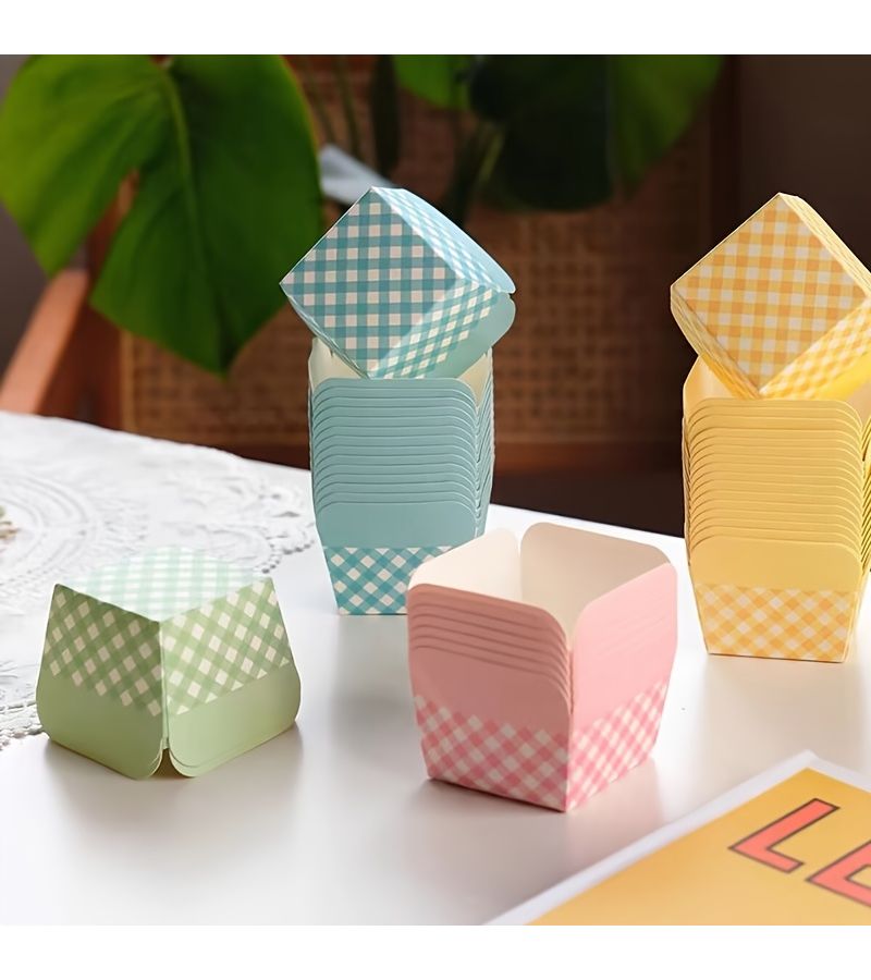 25pcs Blue Square Checkered Disposable Baking Cups for Home Bakery Wedding Parties - Image 5
