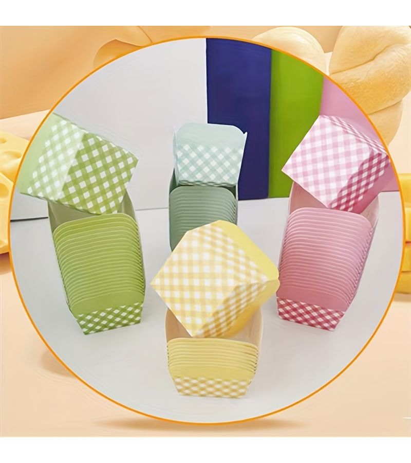 25pcs Blue Square Checkered Disposable Baking Cups for Home Bakery Wedding Parties - Image 4