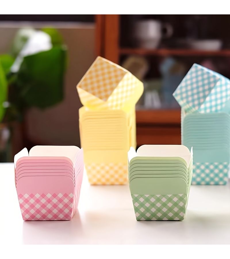 25pcs Blue Square Checkered Disposable Baking Cups for Home Bakery Wedding Parties - Image 1