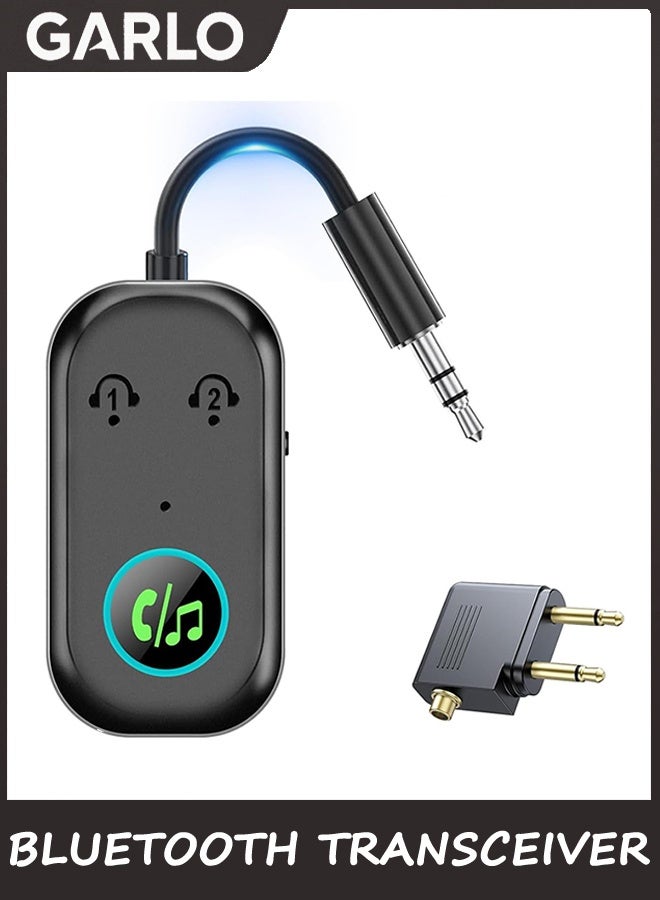 جارلو بلوتوث 5.3 جهاز استقبال الإرسال لـ 2 AirPods أو أجهزة BT ، جهاز إرسال لاسلكي بلوتوث لسماعات الرأس ، محول جاك الصوت Aux 3.5 ملم لنظام ستيريو منزلي للسيارة في التلفزيون أثناء الطيران - Image 1
