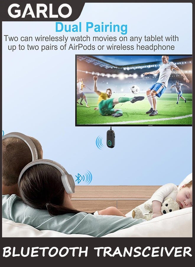 جارلو بلوتوث 5.3 جهاز استقبال الإرسال لـ 2 AirPods أو أجهزة BT ، جهاز إرسال لاسلكي بلوتوث لسماعات الرأس ، محول جاك الصوت Aux 3.5 ملم لنظام ستيريو منزلي للسيارة في التلفزيون أثناء الطيران - Image 5