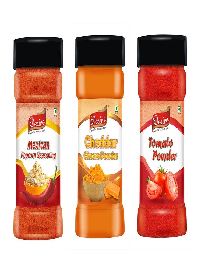 Desire Cheddar Cheese Seasoning, Dehydrated Tomato Seasoning, Mexican Popcorn Seasoning 100g Each - Image 1