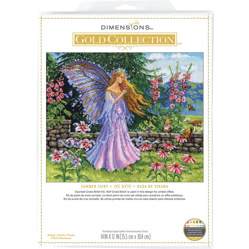 Dimensions 7035410 Gold Collectiom Summer Fairy Counted Cross Stitch Kit 14 x 12 16 Cnt Grey Aida 6pcs