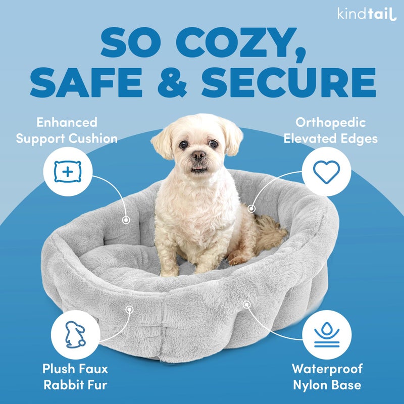 KindTail سرير كيند تايل الصغير للكلاب والقطط بتصميم طبي - فخامة الفرو الصناعي للحيوانات الأليفة تحت 15 رطل، مادة مريحة مقاومة للماء مع قاعدة نايلون - 20" x 14" x 10" (وردي، صغير) - Image 2