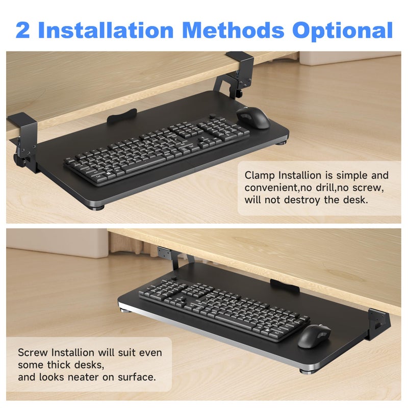 XINLEI Keyboard Tray Under Desk Large C-Clamp 25.6â€ (30â€ Including Clamps) x 11.8â€ Slide-Out Platform Computer Drawer Pull Out Keyboard & Mouse Tray Black DSF4 - Image 5