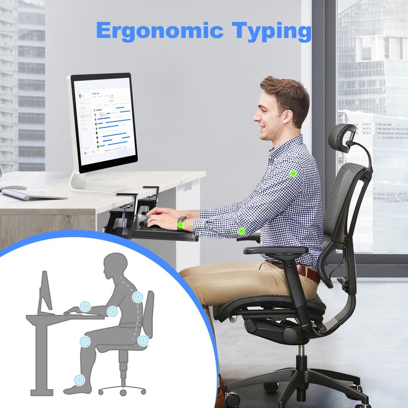 XINLEI Keyboard Tray Under Desk Large C-Clamp 25.6â€ (30â€ Including Clamps) x 11.8â€ Slide-Out Platform Computer Drawer Pull Out Keyboard & Mouse Tray Black DSF4 - Image 2