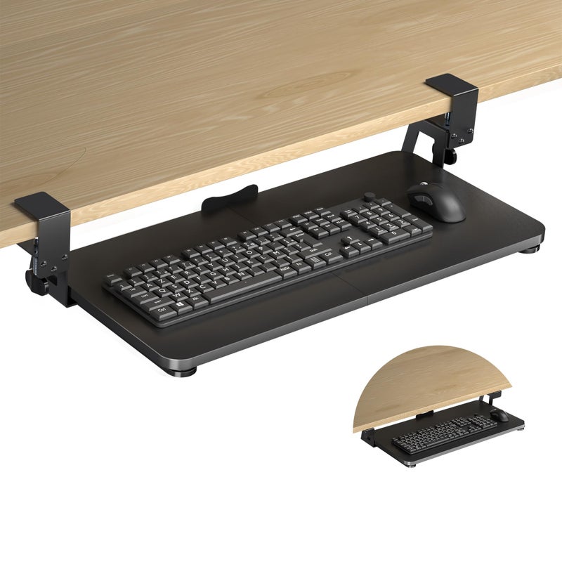 XINLEI Keyboard Tray Under Desk Large C-Clamp 25.6â€ (30â€ Including Clamps) x 11.8â€ Slide-Out Platform Computer Drawer Pull Out Keyboard & Mouse Tray Black DSF4 - Image 1