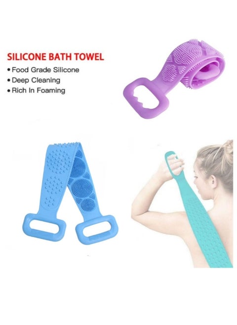 2 Packs Silicone Exfoliating Bath Towel Double-Sided Body Scrubber Bath Body Cleaning Belt Skin Brush Belt