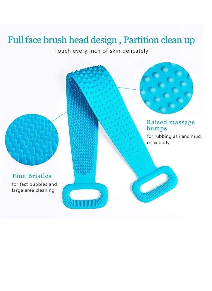 2 Packs Silicone Exfoliating Bath Towel Double-Sided Body Scrubber Bath Body Cleaning Belt Skin Brush Belt