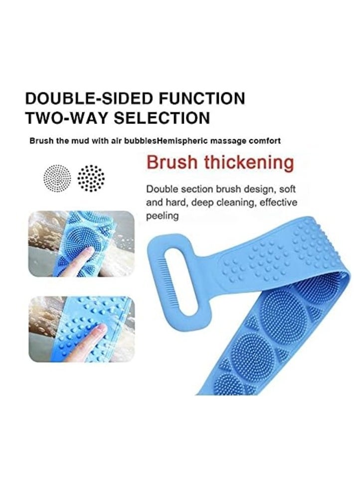 2 Packs Silicone Exfoliating Bath Towel Double-Sided Body Scrubber Bath Body Cleaning Belt Skin Brush Belt