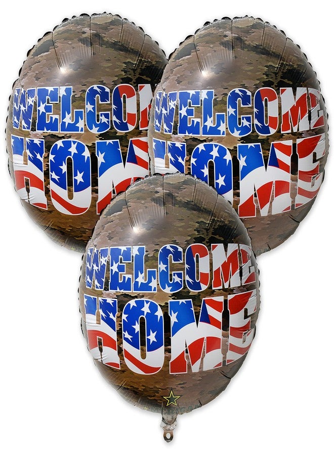 Havercamp Welcome Home Party Balloons (3 pcs.)! 3 (18") Round Foil Mylar Balloons with Army Camo Background. American Heroes Party Collection. - Image 1