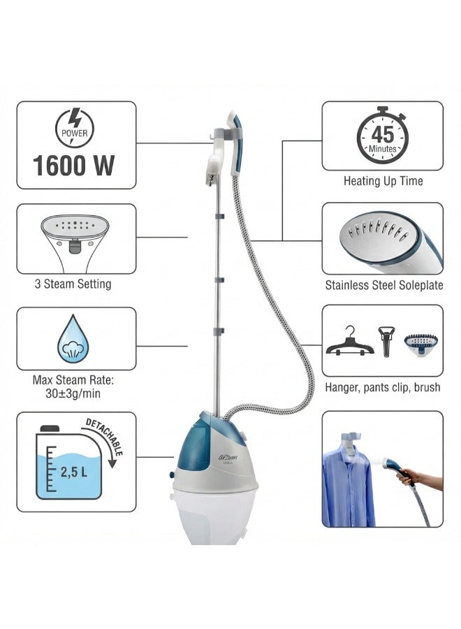 Arzum SteamFlex Vertical Garment Steamer AR6047-1654 1600W 2.5L 3 Steam Levels Black 2.5 L 1600 W AR6047-1654 white - Image 3