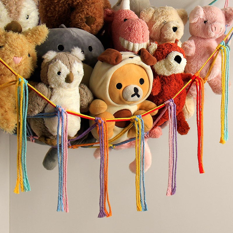 mirolam Stuffed Animal Hammock Corner Storage Net Cute Preppy Trendy Stuff Gifts for Teen Girls Baby Room Living Room House Wall Nursery Decor Rainbow Color Colorful Unicorn Hanging Organizers Organization - Image 5