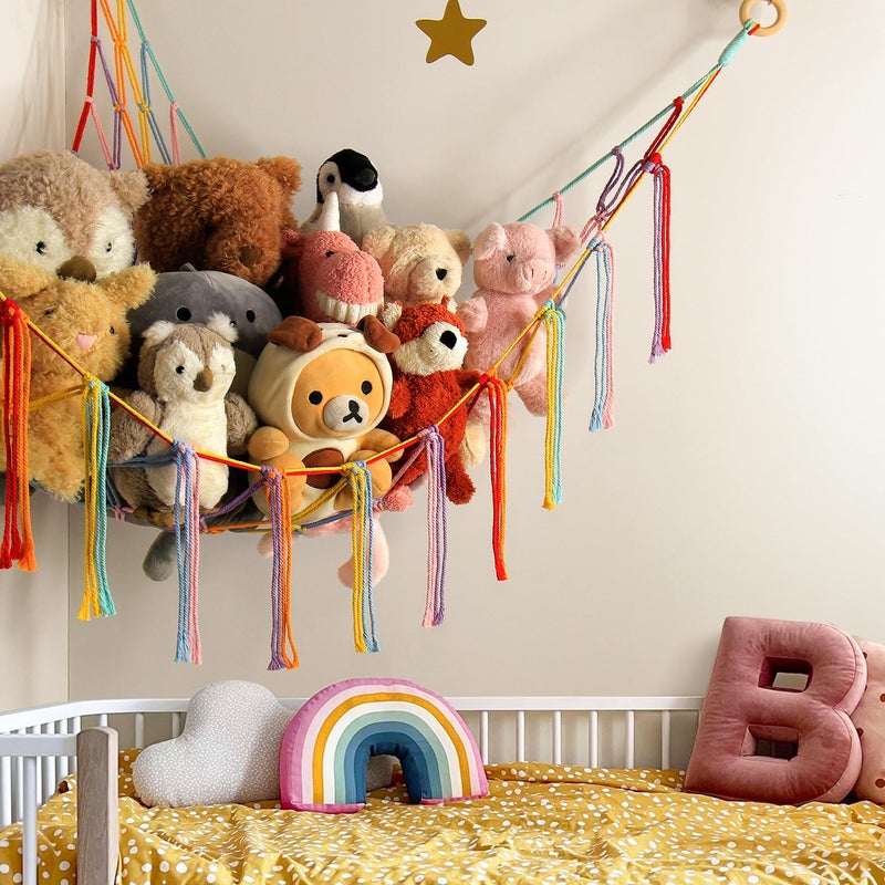 mirolam Stuffed Animal Hammock Corner Storage Net Cute Preppy Trendy Stuff Gifts for Teen Girls Baby Room Living Room House Wall Nursery Decor Rainbow Color Colorful Unicorn Hanging Organizers Organization - Image 2