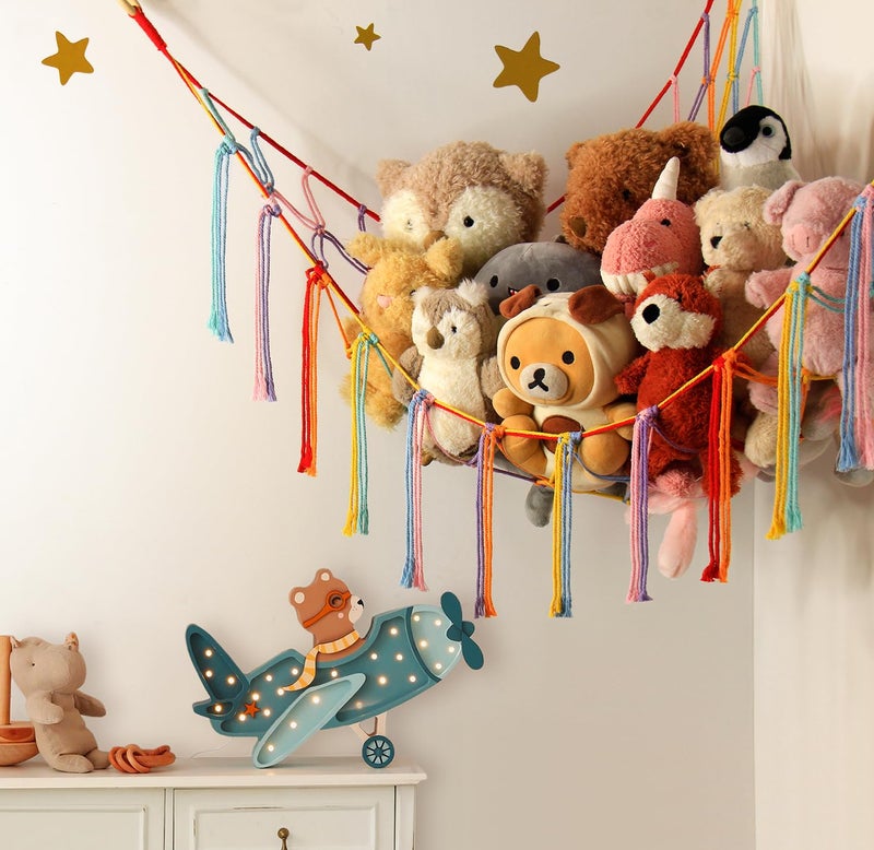 mirolam Stuffed Animal Hammock Corner Storage Net Cute Preppy Trendy Stuff Gifts for Teen Girls Baby Room Living Room House Wall Nursery Decor Rainbow Color Colorful Unicorn Hanging Organizers Organization - Image 3