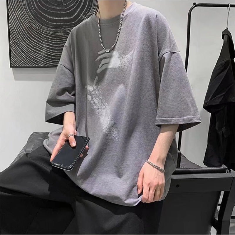 Short-sleeved T-shirt Men's Summer New Ins Korean-style Trendy Loose Half-sleeved Top Hong Kong-style Handsome Student Trendy Brand T-shirt - Image 1