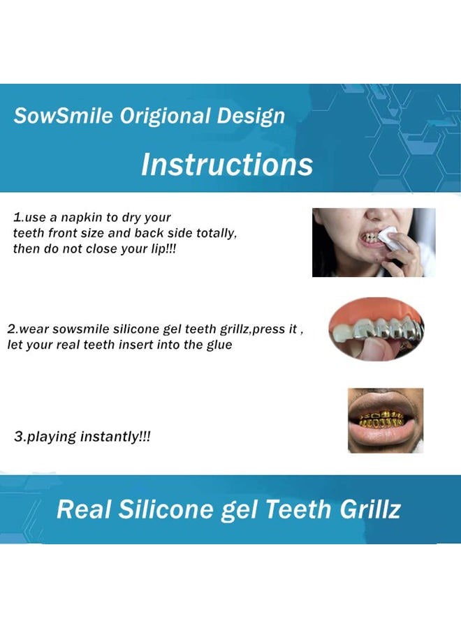 SowSmile Silicone Gel Grillz Gold Grills for Your Teeth, Gold Teeth Tooth Grillz for Men and Women, Grillz Hip Hop, Jewelry Grills for Teeth, One Size, Silicone, Agate - Image 4