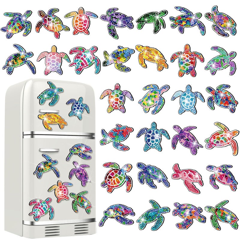 Remuuly 30 Pcs Diamond Art Magnets Kits Spring Summer Diamond Fridge Magnet Flower Animal Diamond Art Refrigerator Magnet 5d Rhinestone Magnetic Sticker for Adults DIY Crafts Home Decor(Turtle) - Image 1